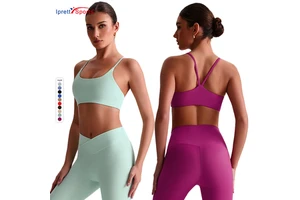 Customized Logo Women's Threaded Yoga Bra Breathable Beautiful Back Print Sport Tops for Active Running Fitness