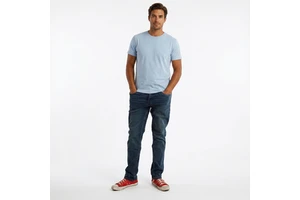 Men's Straight Fit Denim Jeans Mid Wash Cotton Casual Pants With Pockets Button Fly Summer Style