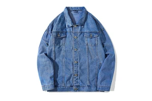 Customization Black Lapel Spring Autumn Unisex 100% Cotton Retro Loose Casual Denim Jean Jacket for Men