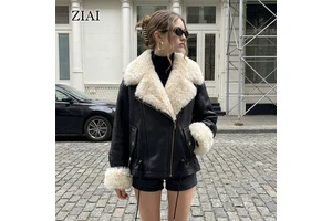 New Design Faux Leather Jacket With Winter Warm Fashion Outerwear Outerwear Women Leather Jacket