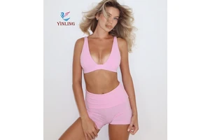 New Design Halter Backless Cropped Top Women Workout Wear Elastic High Waist Gym Set 2 Piece Gym Fitness Yoga Sets