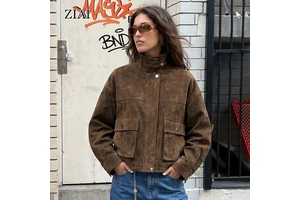 Autumn New Arrivals Women's Zipped Genuine Leather Pilot Jacket Trench Coat