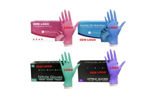High Quality Cheap Manufacturer Tattoo Beauty Salon Pink Black Blue Purple Green Custom Logo Powder Free Nitrile Blend Gloves