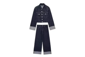 2025 Autumn Fashion Denim Set Long Sleeve Single Breasted Lapel Coat+High Waist Wide Leg Jeans Street Female Vintage Denim Suit