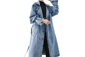 Classic Women's Long Denim Jacket Chic Oversized Longline Versatile Knee-Length Trendy Layering Essential Women's Denim Sets