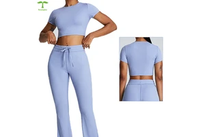 New Arrival Custom logo Yoga Wear Round Neck Comfortable Sports Gym Fitness Sports Short-sleeved Top Yoga Top Women Crop Top