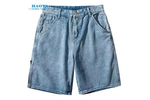 Custom Men's Denim Shorts in Washed Cotton for Jogging Wear with Printed Logo Blank Shorts