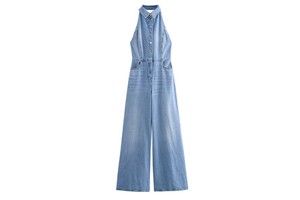 Women's Retro Style High Waisted Denim Jumpsuit Summer Slim Fit Slimming Open Back Casual Formal Washed Techniques Cargo Pants