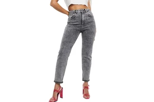 Best Selling High Waist Straight Leg Ankle-Length Jeans Women's Stonewashed Denim Casual Style Solid Gray Cotton Pants Spring