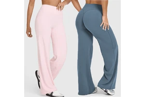 Plus Size Women's High-Waisted Leggings Breathable Quick-Dry Spandex/Nylon Workout Yoga Pants Extended Flare Loose-Fitting