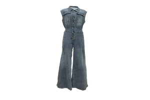 Jumpsuits Women One Piece Denim Jeans Overalls Sleeveless High Waist Turn Down Collar Wide Leg Long Pants Rompers Summer 2025
