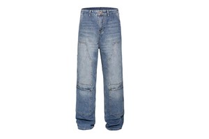 Custom Men's Straight Black Jeans Pants - Plus Size High Waist Distressed Wash