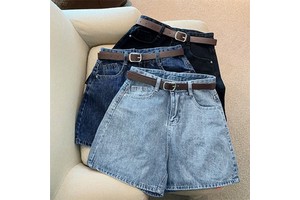 Wholesale Women's Summer Denim Shorts High-Waisted Simple Slim-Fit Loose Leg A-Line Pants
