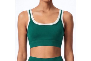 Custom Logo Women Scoop Neck Sports Bra Contrast Trim Padded Racerback Yoga Bra Buttery Soft Workout Bra For Fitness Gym Pilates