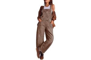 Women's Leopard Print Denim Overalls High Waist Loose Fit Casual Jumpsuit Spring Fashion Vintage Style Breathable Cotton Pants