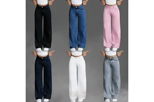 Manufacturer Direct Cheap Stylish Comfortable Multi-Functional High Quality Women's High Waisted Wide Leg Denim Jeans Trousers