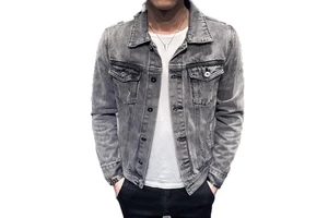 2025 Denim Jacket Men Hole Basic Coat Streetwear Hip Hop Denim Jacket Customized Cowboy Men's Jean Jacket