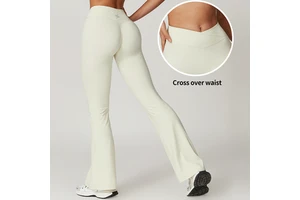 Custom LOW MOQ Nylon Flare Wide Leg Yoga Leggings Women High Waist Gym Sports Flared Yoga Pants