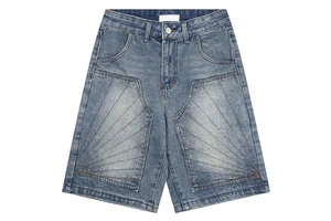 Premium Stylish Panel Design Jorts 100% Cotton Breathable Stonewashed Men's Denim Shorts 2025 Custom Casual Summer Hip Hop Rivet