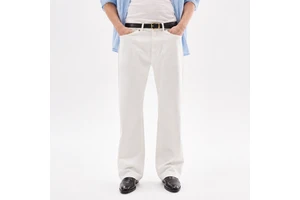 Straight Leg Men's Jeans 100% Cotton White Denim Vintage Wash Mid Waist Casual Pants Custom Logo