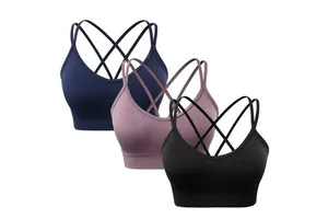 Women Racerback Breathable Sports Bra Quick Dry High Support Seamless Yoga Gym Running Front Logo
