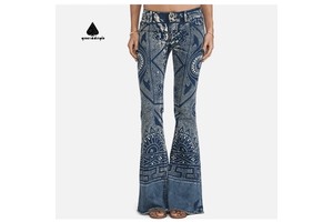 Vintage Design Floral Printed Skinny Elastic Washed Denim Pants Combinaison Jeans Pour Femme Stretch Low Rise Jeans Wanita Women
