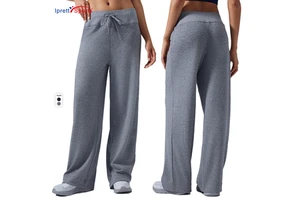 Summer Casual Loose Flare Sport Pants Drawstring Drape Breathable Four Way Stretch Active Wear for Women