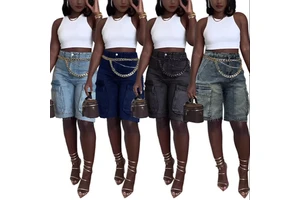 2025 Summer Jeans Pockets Shorts for Women Denim Oversize Designer Denim Overall Shorts