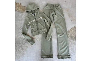 Custom Sweatsuit Jogging Suits Women 100% Cotton Zip Up Hoodie And Flare Sweatpants Distressed Women Hoodies For Girls