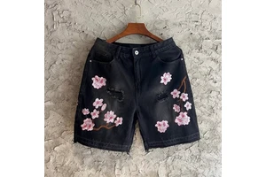 Custom Men's Baggy Denim Shorts High Quality 100% Cotton Heavy Embroidery Ripped Distressed Vintage Wash Streetwear Jorts