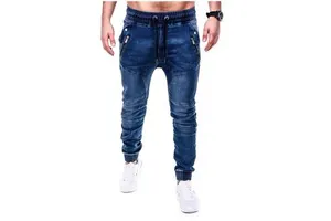 2024 Hot Sale Plus Size Retro Design Men's Washed Denim Causal Fashionable Zipper Pocket Long Drawstring Jeans