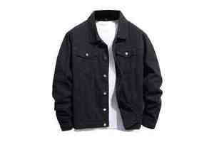 Men's Windproof 100% Cotton Denim Jacket with Turn-down Collar and Covered Buttons Casual Winter Design