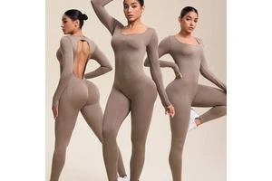 M801 Hot Sale Breathable Women Backless Push up High Elastic Tight Yoga Sports Jumpsuit Fitness One Piece Long Sleeved Pants
