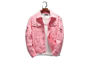New Fashion Spring Autumn Men's Eco-Friendly Loose Denim Jacket Solid Color Long-sleeved Blouse Big Size Casual Logo Front
