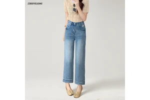 Women's Petite Straight-leg High Waist Quick Dry Vintage Nylon/Cotton Jeans Light Color Spring Fashion 2026 New 76223
