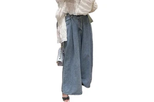 Wholesale 202 Women's Retro Style High Waist Straight Leg Jeans One Button Pleated Design Versatile Loose Fit Casual Denim
