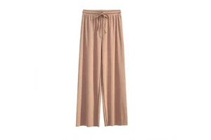 ODM OEM Customize Casual Loose Summer Anti-Wrinkle High Waist Drawstring Full Length Wide Leg Women's Khaki Jersey Pants