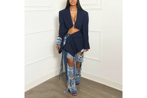 Autumn Hot Fashion Women's Sexy Short Suit Denim Strap Skirt Suit