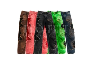 Heavy Distressed Black Baggy Jeans for Men's Plus Size Grunge Streetwear