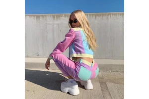 Spring Autumn Hot Sale Women's Personality Play Fun Contrast Color Stitching Denim Jackets Casual Straight Pants Jacket Suit
