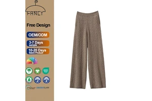 Autumn Winter New Women's Solid Color Wide Leg Straight Pants Anti-Pilling Knitted Casual Regular Fit Full Length