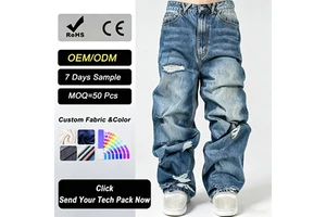 Plus Size Men's Y2K Punk Style Denim Pants Custom Logo Option Cotton Eco-Friendly Washable Spring Season