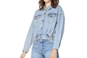 Best Stylish Women Denim Jacket Turn-down Collar Breathable Eco-Friendly Faded Color Ripped Style Cotton-Padded Knitted Jeans