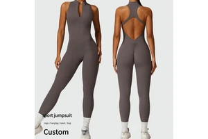 Quality Sleeveless Backless Sport Wear Jumpsuit With Zip Front One-Piece Yoga Bodysuit Women Active Dancing Gym Fitness Jumpsuit