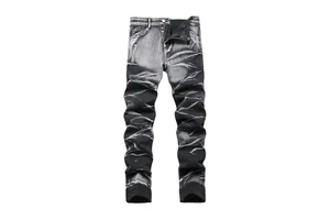 Plus Size Men's Slim Fit Distressed Straight Leg Denim Jeans Mid Waist Casual Washed Cotton Pants with Rivet Detailing 2026