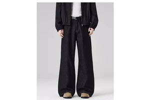 Retro Denim Raw Denim Jeans, Loose-fitting, Casual, Wide-leg, Drape-style Men's Trousers