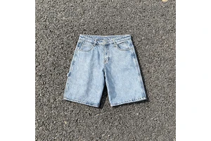 High Quality Men Cowboy Knee Length 100% Algodon Distressed Washed Raw Hem Denim Ripped Jeans Shorts Jorts