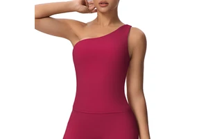 Women's Quick-Dry Yoga Top with Asymmetric Single Shoulder Waist-Cinching Seamless Sports Bra for Running & Fitness Sportswear