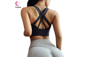 Tiktok New Custom Logo Push up Plus Size Active Wear Cross Yoga Top Women Padded Sport Bra