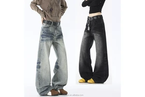 High Quality Vintage Washed Men's Jeans Whiskered Monkey Distressed Casual Men's Jeans Long Jeans